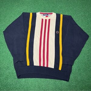 Vintage 90s Tommy Hilfiger Vertical Stripe Knit Polo Style Lrg Crewneck Sweater